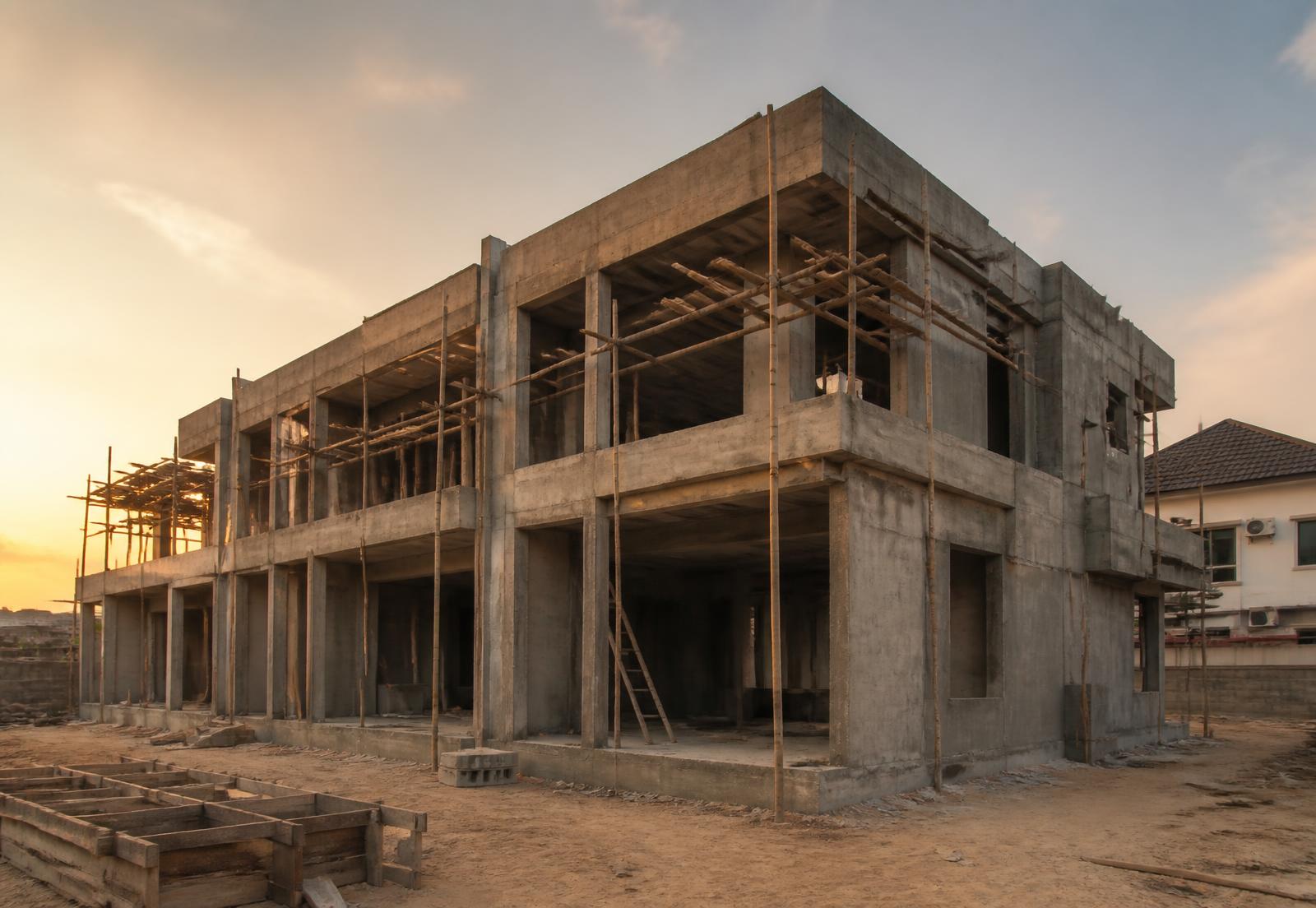 Reinforced concrete frame of a residential duplex under construction
